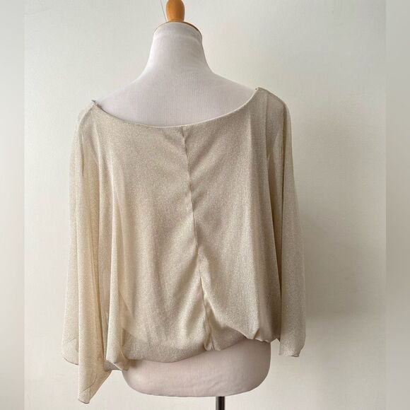 Arden B Sparkly Blouse Slouchy Top batwing Gold Metallic Nude boat-neck size S - Picture 8 of 14